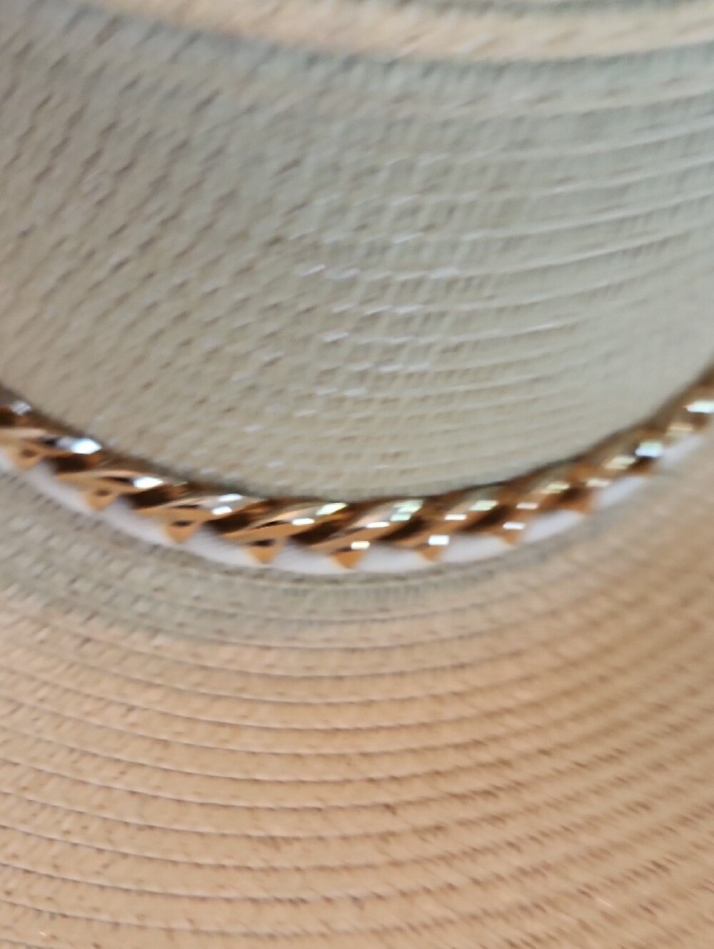 Straw Sun Hat with Gold Chain Link Band. Beige - Picture 5 of 9